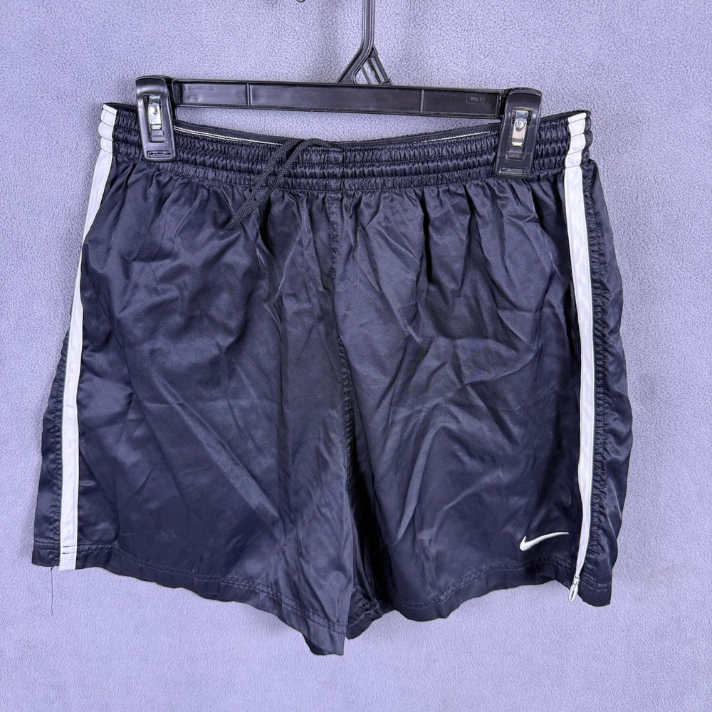 VTG Nike Athletic Shorts Mens L Black White Stripe Mesh Lined Soccer Gym